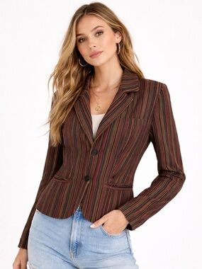 Free People B-Line Velvet Striped Blazer Boho Red Small